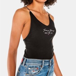🆕 Tommy Hilfiger Black Backless Strap Bodysuit Sz Medium